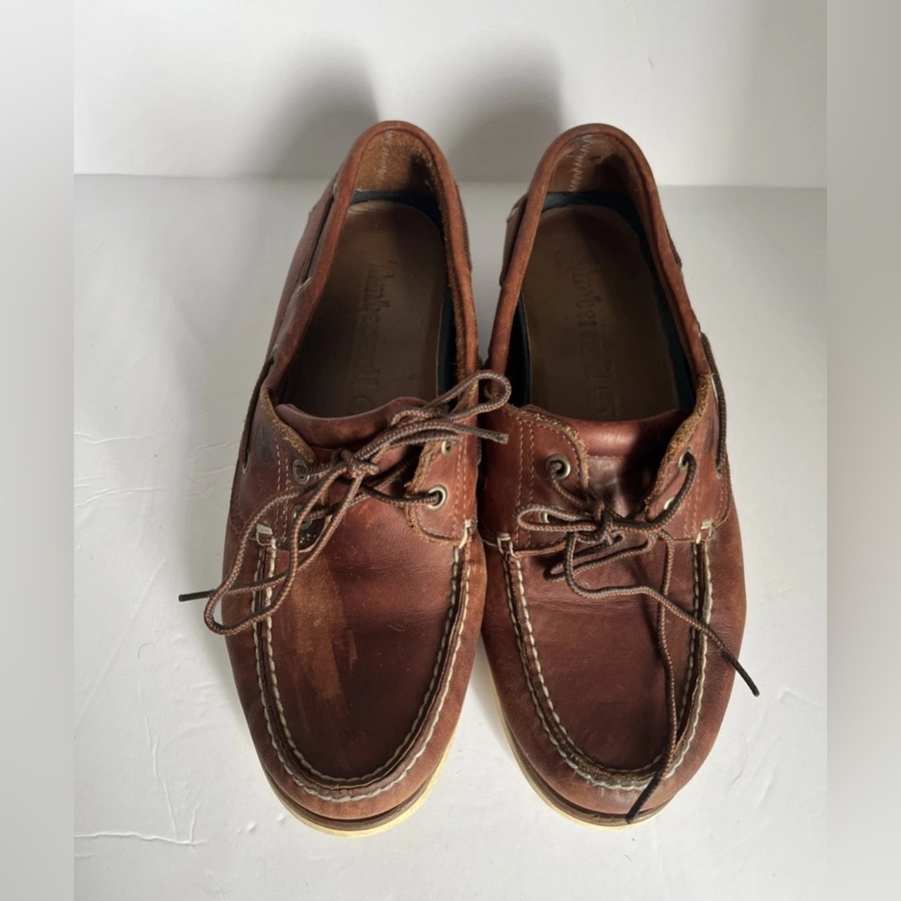 Timberland Men’s Brown Leather Tie Boat Deck Shoes Size 9.5